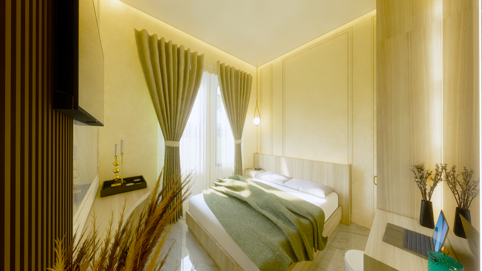 Desain kamar tidur minimalis warm oleh Gasni Aditama Interior